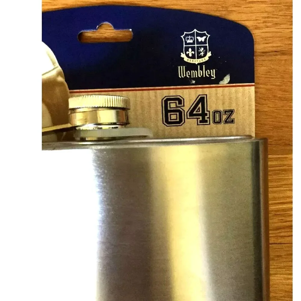 Flask . 64 Oz Brushed Stainless Steel ........... Wembly Tailgate Overtime Flask